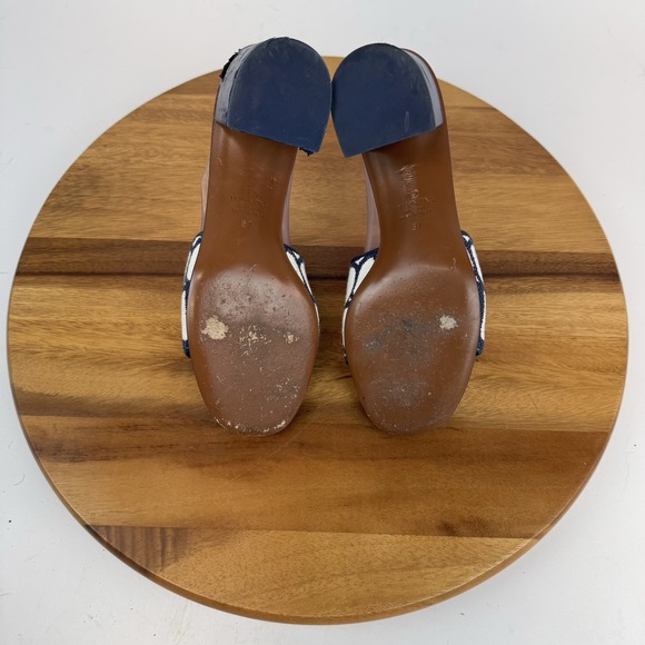 Womens Valentino Garavani Vlogo 50 Toile Navy Blue Heeled Slides Sandals Size 37 - Picture 7 of 10